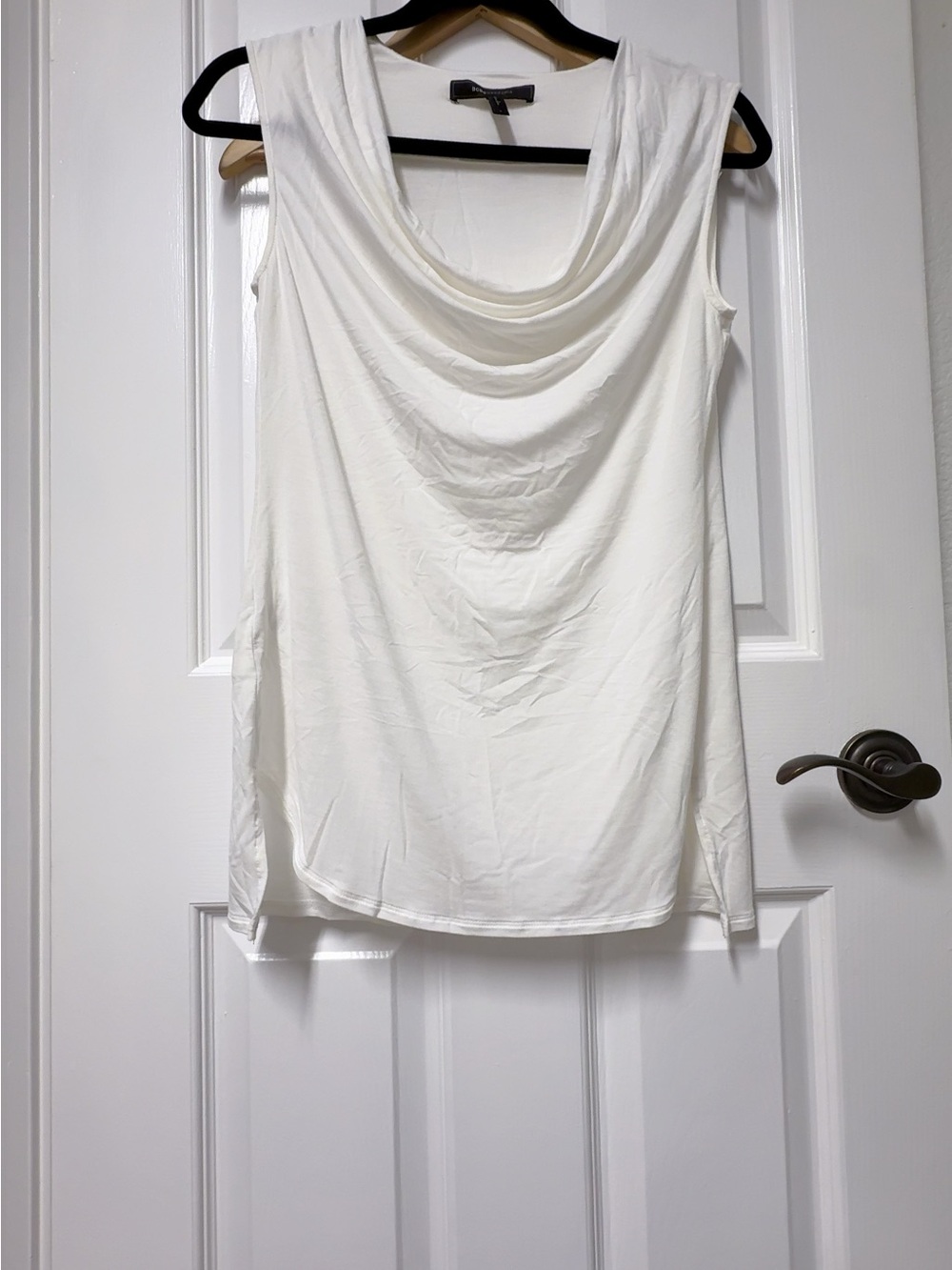 BCBGMaxAzria White Draped Cowl Neck Sleeveless Camisole